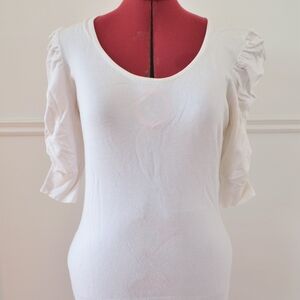 PROMO B2G1 FREE - Elegant White Women's Top With Puffy Sleeves - Medium